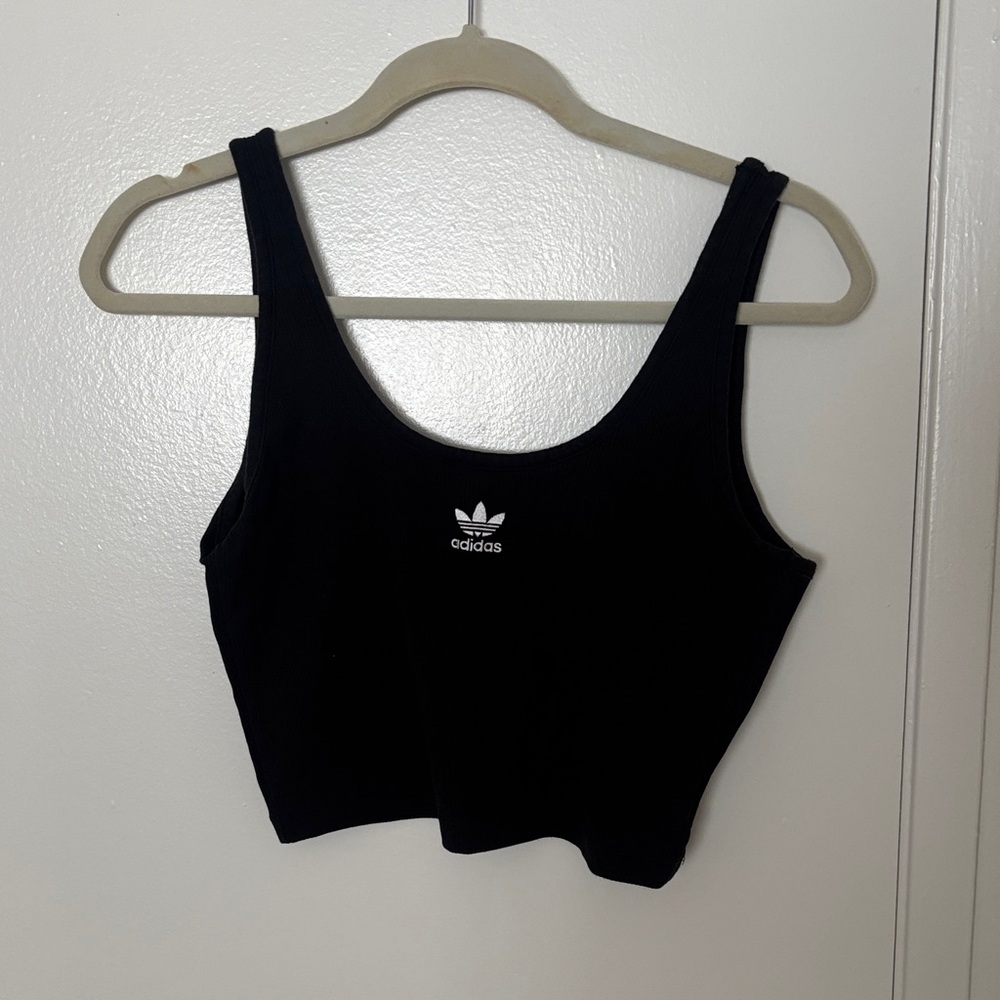 adidas Black Cropped Tank Top with Trefoil